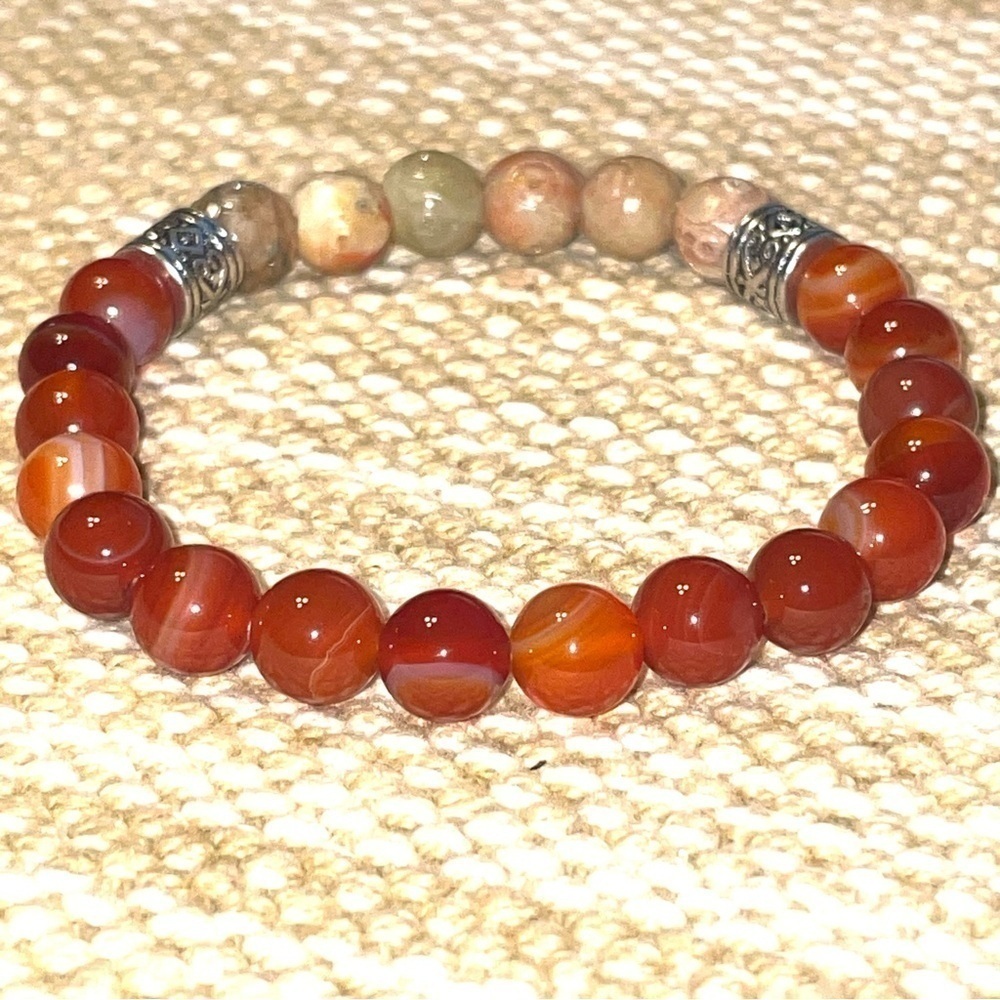 2/$30 Carnelian Soapstone Handmade Healing  Stretchy Bracelets 7 1/2" - Picture 3 of 6